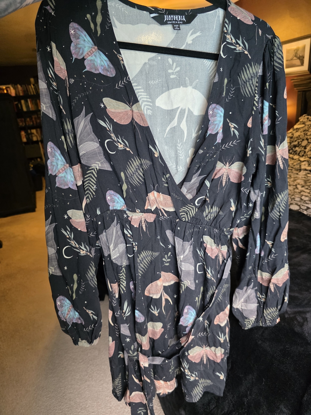 Disturbia Luna Moth Print Wrap Dress US 10 Gothic Witchy Mini Dress Whimsigoth - Picture 4 of 4